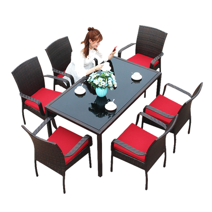 Outdoor Tables And Chairs Balcony Rattan Three Five Piece Set Iron Tea Combination Courtyard Leisure Furniture 4.5-pack Chair + Iron Frame Round Table