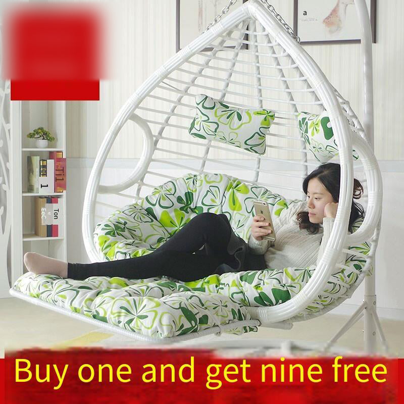 Hanging Basket Rattan Chair Lazy Indoor Hammock Household Orchid Rocking Balcony Swing Rocking Double Drop Chair Ordinary [single Small White] With Pedal