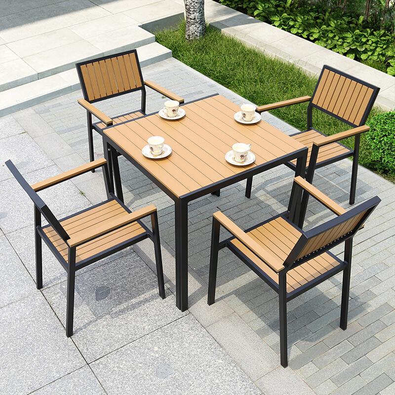 Outdoor Table And Chair Furniture Balcony Courtyard Table And Chair Antiseptic Wood Outdoor Coffee Shop Leisure Plastic Wood Table And Chair Combination