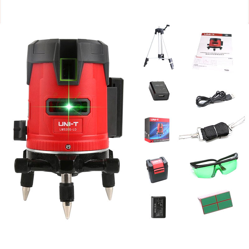 UNI-T 2 Lines Green Laser Level with 1.2M Adjustable Height Tripod 360 Degree Self-leveling Cross Marking Instrument with 1.2M Aluminum Alloy Tripod