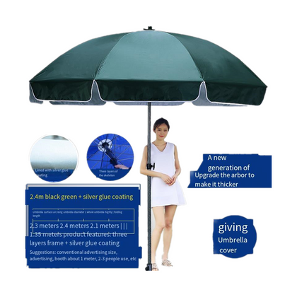 Sun Umbrella Sunshade Umbrella Large Umbrella Large Outdoor Commercial Stall Umbrella Advertising Umbrella Printing Custom Folding Round Umbrella 2 Meter Ink Green + Silver Glue