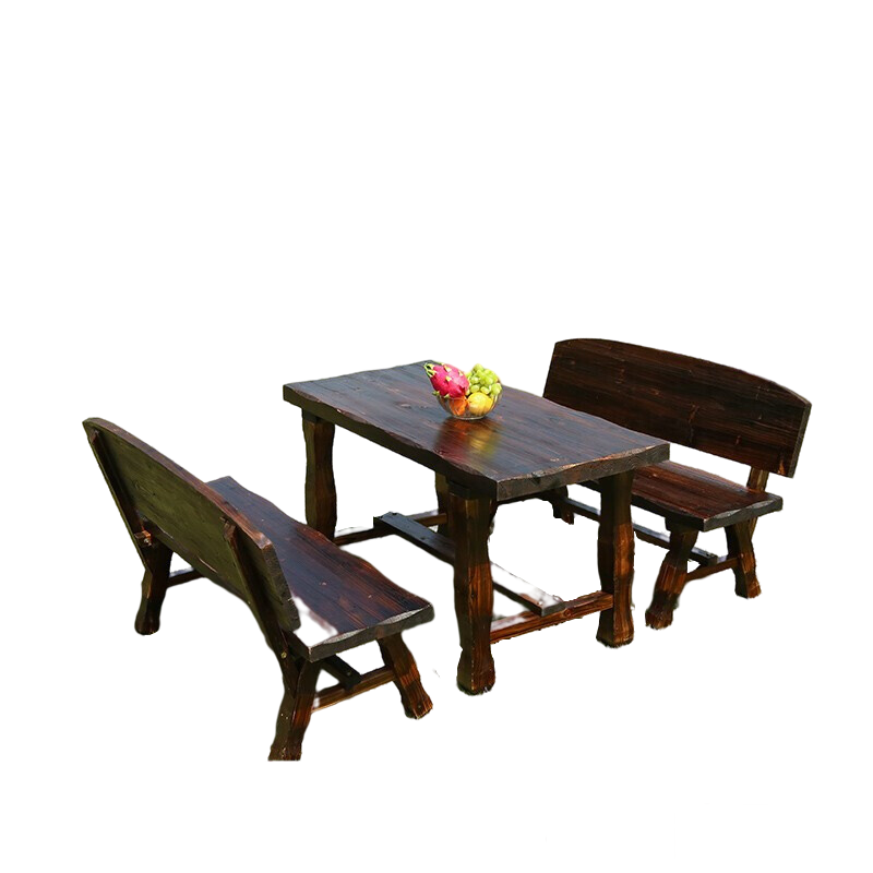 Three Piece Set 1.2m Outdoor Dining Tables And Chairs Solid Wood Carbonized Anticorrosive Wood Tables And Chairs Outdoor Leisure Courtyard Open Balcony Tables And Chairs