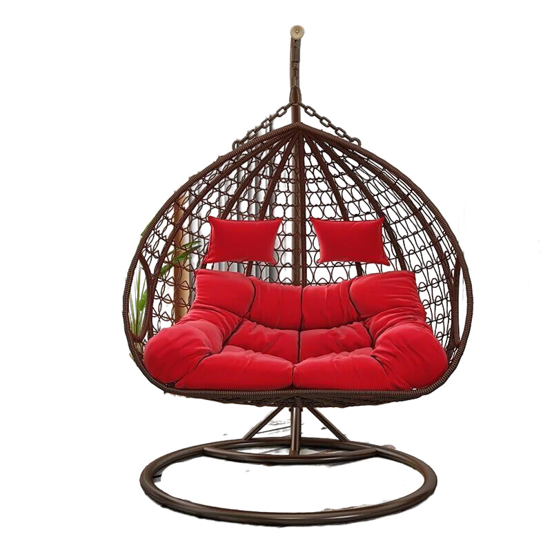 Double Hanging Basket Rattan Chair Domestic Use Indoor Single Hanging Orchid Rocking Chair Swing Net Red Lazy Outdoor Hanging Chair Coffee Color