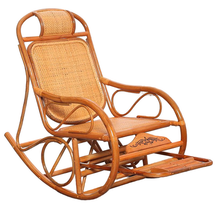 Orange Natural Rattan Chair Rocking Chair Leisure Chair Real Rattan Weaving Elderly Rocking Chair Reclining Chair Lunch Break Couch