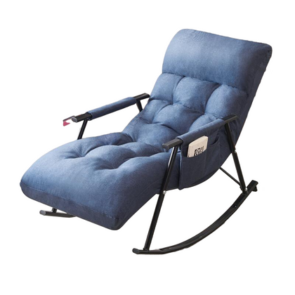 Home Back Balcony Rocking Chair Nordic Adult Chair Lunch Break Casual Chair Blue (headrest + Pedal Back Adjustable)