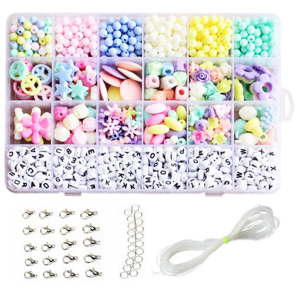24 Boxes of Candy Color Plastic Opaque Mixed Color Beads Handmade Jewelry Classification Box Set Value Package with 10m of Elastic Cord and 20 Irons (900pcs)