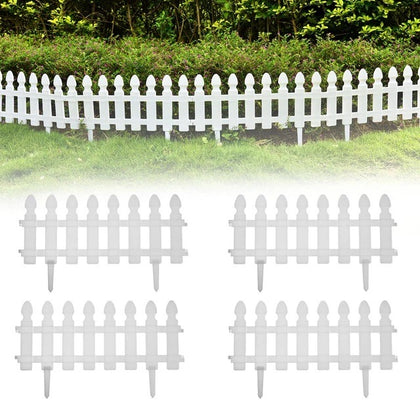 4pcs Plastic Garden Lawn Border Edging Fence Pannels Outdoor Landscape Decor Edging Yard White Picket Fence Border