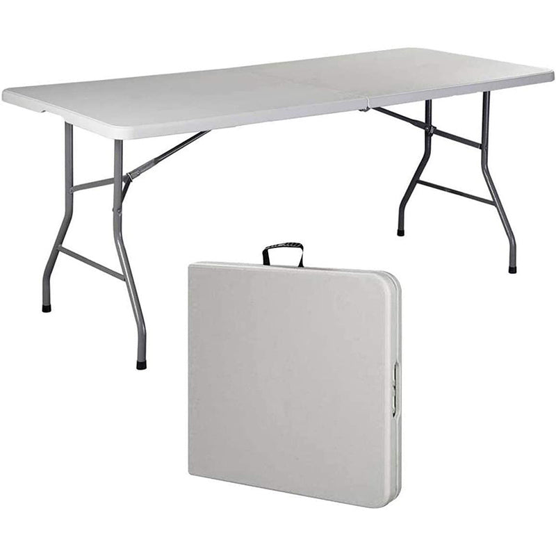 Multi-functional Adjustable Folding Table Portable Plastic Picnic Party Camping Table Indoor Outdoor, Size 180X74X74CM, Maple, Off-White