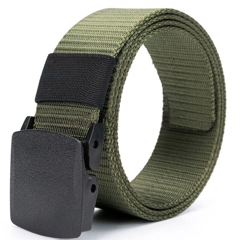 6 Pieces 120cm Canvas Belt Men's Belt Smooth Buckle Youth Korean Version Iron Free Trouser Belt Automatic Buckle Leisure Outdoor Military Green