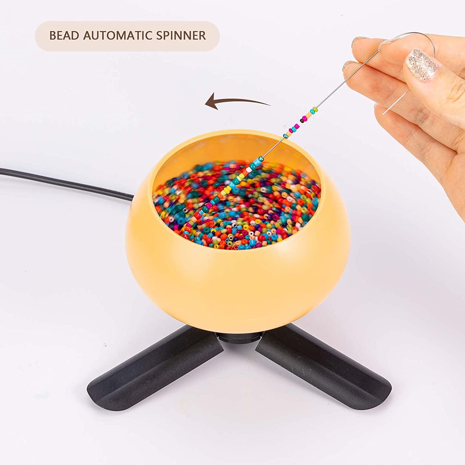 Electric Bead Spinner Kit Loader with Needles Adjustable Speed Quickly Spin  Beading Bowl for Bracelets Waist Bead Seed Bead Tool