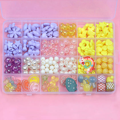 24 Grid Diy Beads Including Smiley Face Beads, Transparent Artificial Pearls, Bow beads, Bear Beads, Star Beads, Used for  Bracelets, Necklaces and Earrings Craftsmanship （450pcs）