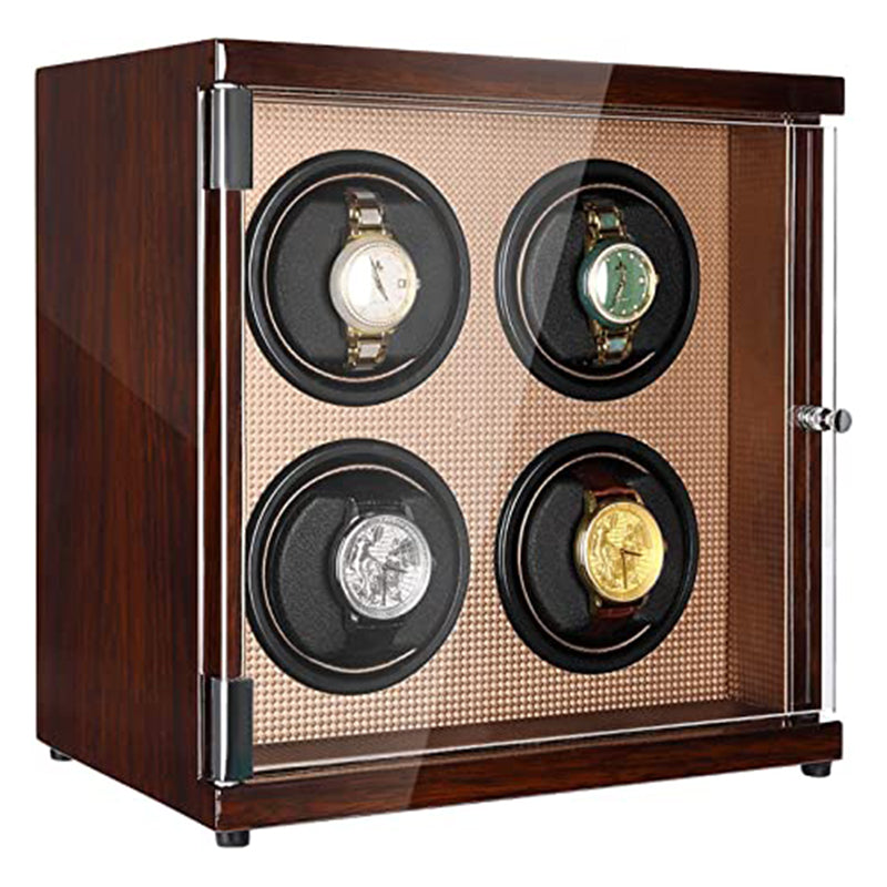 CHIYODA Watch Winder Four Watch Winder For Men s And Women s Automatic Watch With Quad Mabuchi Motor LCD Digital Display And High Gloss Brown