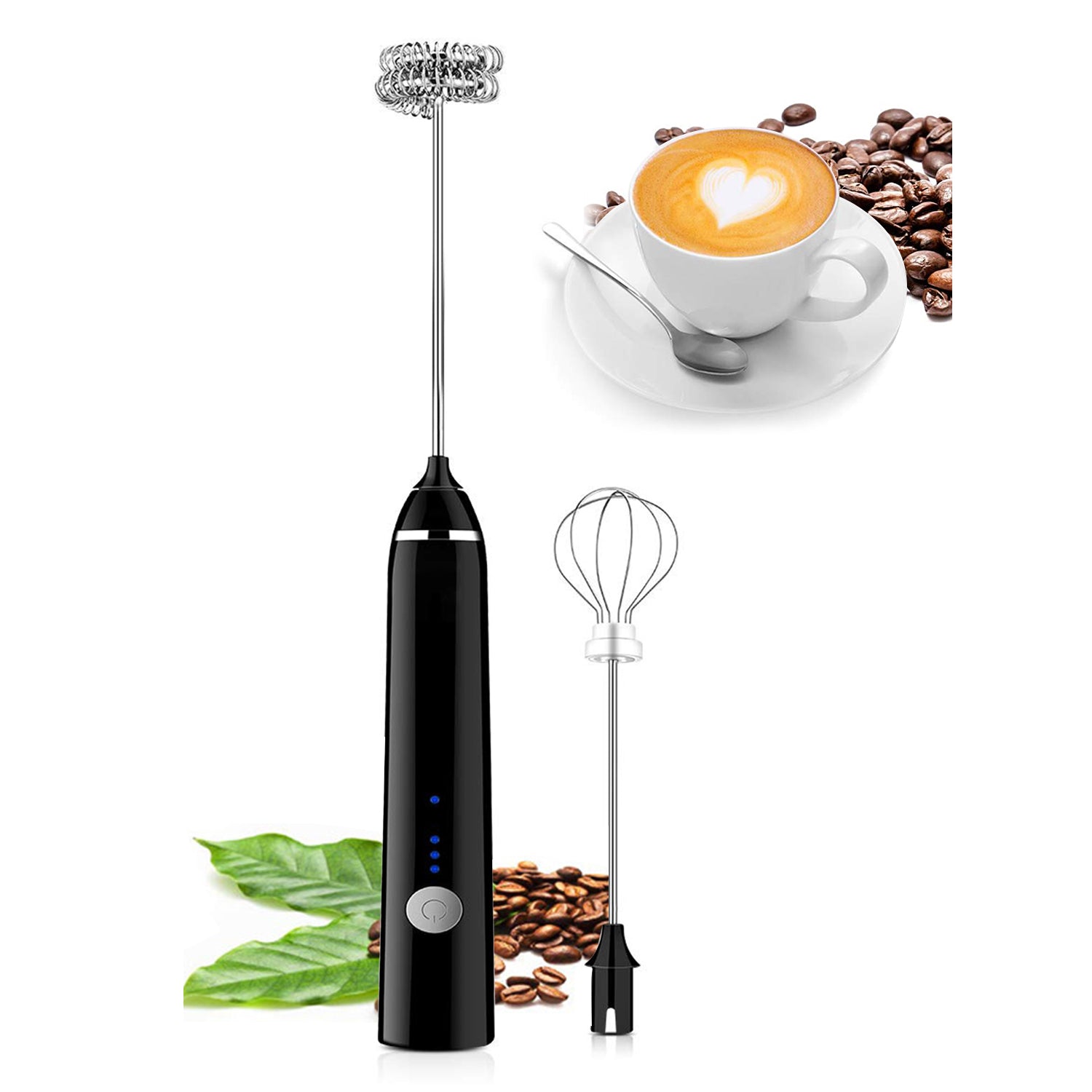 Milk Frother Handheld Foam Maker USB-Rechargeable Drink-Mixer with 2 Stainless Whisks 3-Speed Adjustable Coffee Frother for Cappuccinos, Hot Chocolate