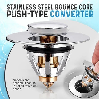 2 PCS Universal Stainless Steel Bounce Core Push-Type Drain Filter
