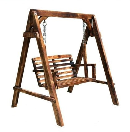 Outdoor Solid Wood Rocking Chair Carbonized Wood Swing Hanging Chair Garden Balcony Leisure Double Table Anticorrosive Wood Deep Carbonized Ribbon Ceiling
