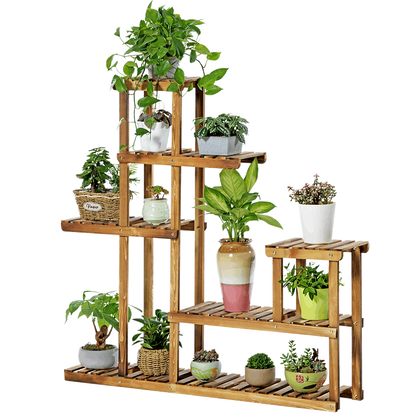 Balcony Solid Wood Flower Rack Multi-layer Fleshy Indoor Solid Wood Flower Rack [surface Carbonization + Anti-corrosion]