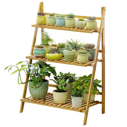 Foldable Balcony Flower Rack Living Room Multi-layer Floor Flower Pot Rack Indoor Solid Wood Multi Meat Flower Rack Storable Storage Rack Flower Rack 3-layer Primary Color 70 Long [reinforced And Bold] (foldable)