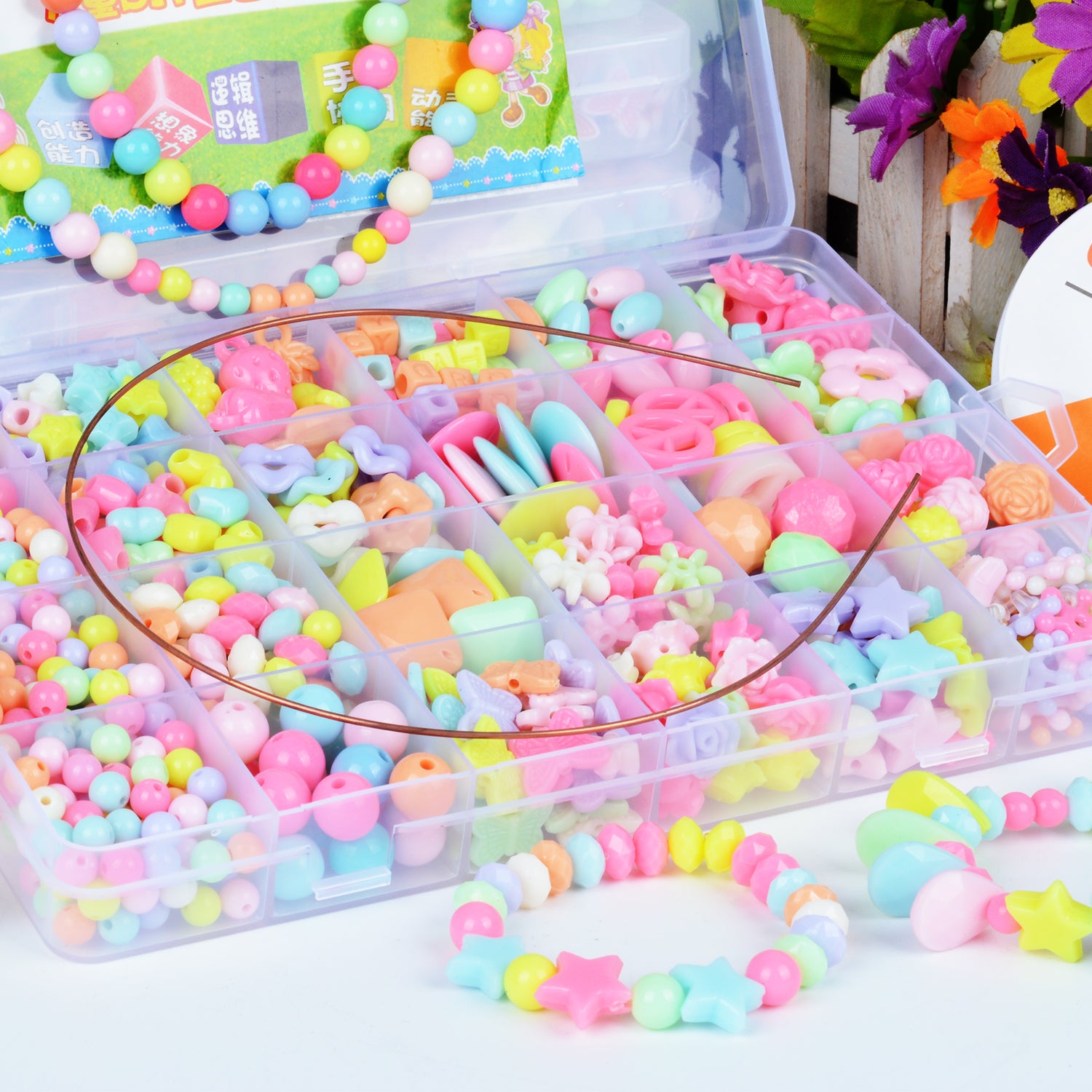 DIY Bead Kit 24 Grids Plastic Beads Set for Kids Crafts and Jewelry Making