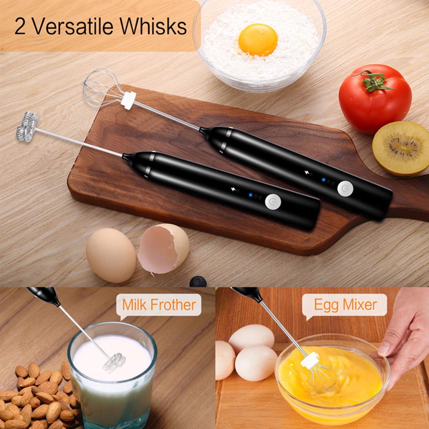 USB Rechargeable Milk Frother Handheld Multi-functional Electric Foam Maker  with 2 Stainless Whisks,3-Speed Adjustable Mini Milk Foamer for Blending