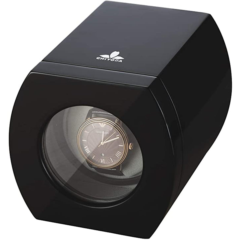 CHIYODA Automatic Single Watch Winder Piano Lacquer Black Handmade Wooden Watch Box With Quiet Mabuchi Motor And 12 Rotation Modes