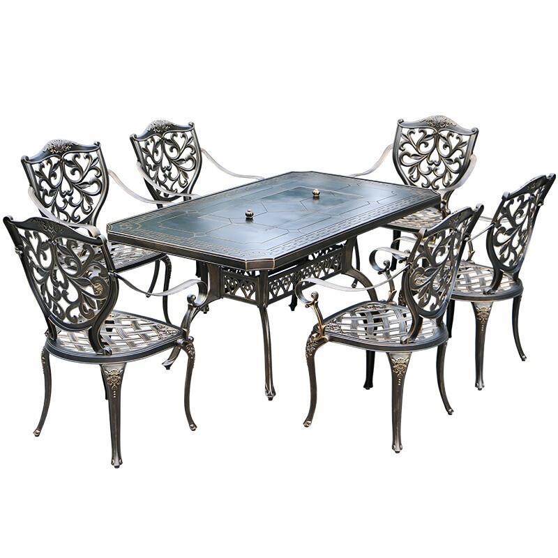 Outdoor Table And Chair Cast Aluminum Courtyard Leisure Balcony Garden Five Piece Terrace Villa Iron Art Combination Multi-functional Barbecue Table And Chair