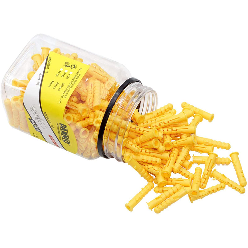 DANNIO 6X30mm Expansion Screw | Plastic Expansion Pipe Column Concrete Anchor Wall Plug Frame Fixings Tube Yellow 200pcs | 0630