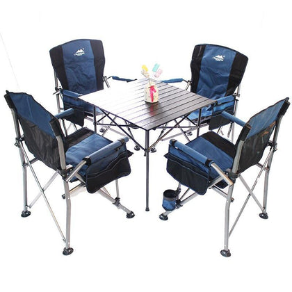 1 Table 4 Chairs Outdoor Folding Table And Chair Set Portable Beach Folding Chair Aluminum Alloy Table Combination Camping Picnic Table And Chair Leisure Fishing Balcony Table And Chair Mountaineering Park Stall Self Driving Table And Chair