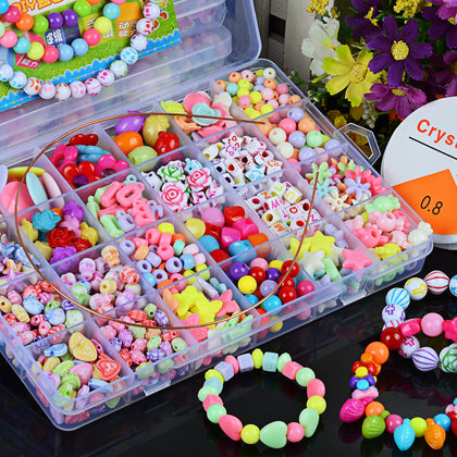 24 Grids Diy Mixed Shape Multicolor Handmade Beads DIY Handmade Beaded Toy Boxed Children's Bead Necklace and Bracelet Crafts（550pcs)