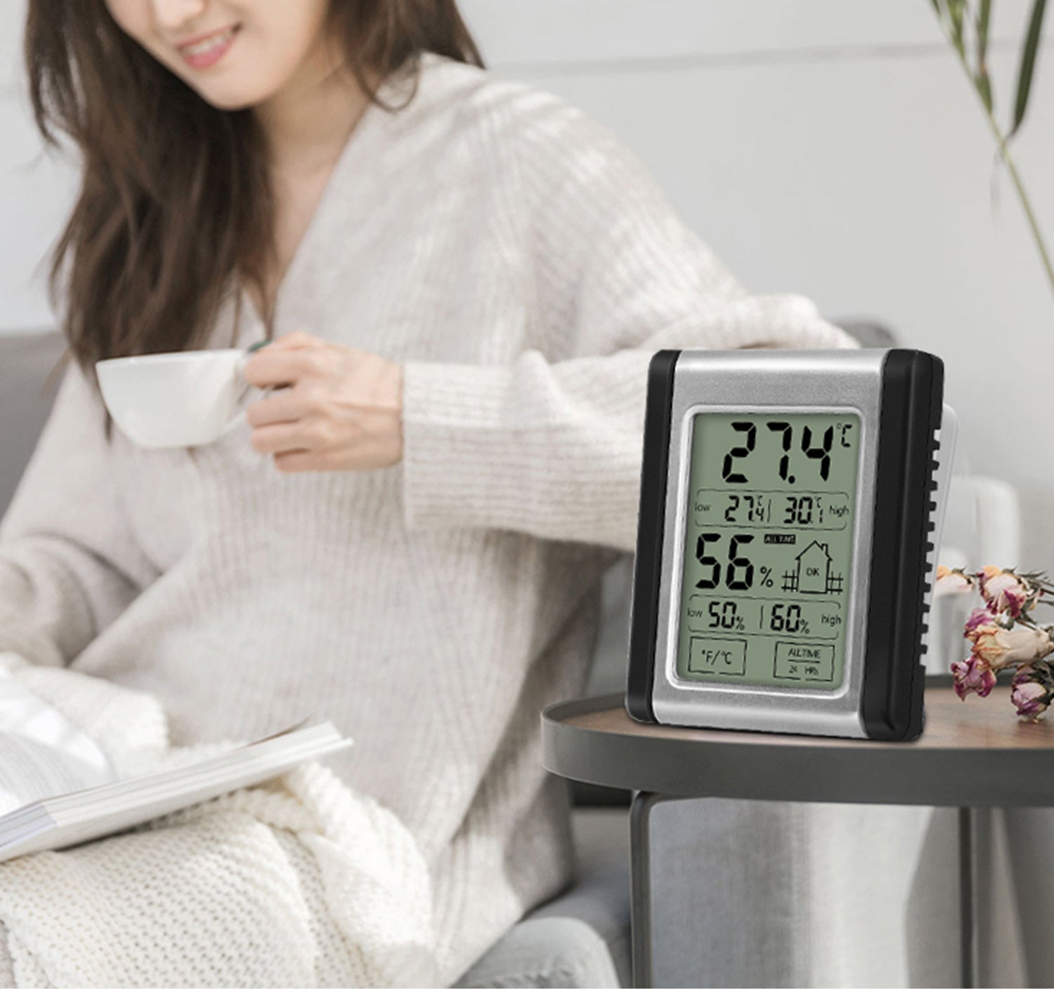 Digital Indoor Thermometer and Humidity Meter, Battery Operated, Tabletop  Design