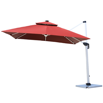 Outdoor Umbrella Courtyard Sun Umbrella Balcony Garden Solar Energy With LED Light Roman Umbrella Beach Umbrella Thickened Large Sunshade Umbrella 3m Square Wine Red [with 120 CattyMarble Base]