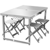 Outdoor Folding Tables Chairs Stools Portable Aluminum Alloy Barbecue Self Driving Travel Tables Umbrella Holes Tables And Chairs + 2.4m Blue Double Umbrella + Base