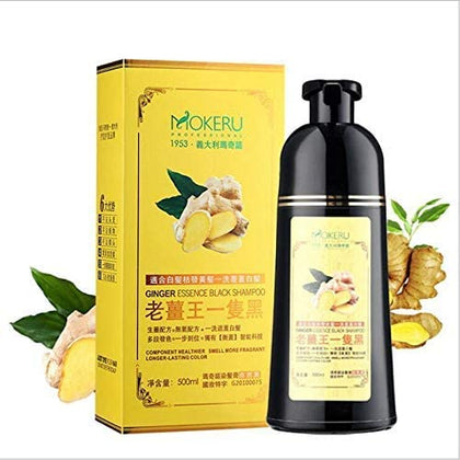Mokeru Hair Dyeing Shampoo with Ginger Essence (Black, 500ml)