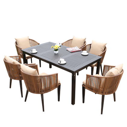 Outdoor Table And Chair Courtyard Open Balcony Coffee Outdoor Leisure Rattan Plastic Wood Garden Table And Chair Combination