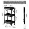 3 Tier Black Utility Rolling Cart Foldable Metal Cart with Caster Wheels Rolling Multifunction Storage Cart with Locking Wheels for Bathroom Kitchen