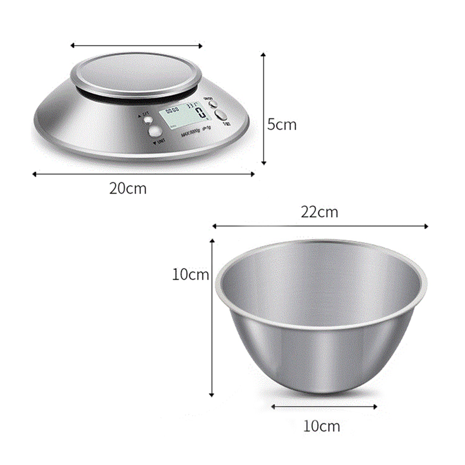Digital Kitchen Scale 0.1oz/1g High Accuracy Multifunction Food Scale with Removable Bowl Electronic Stainless Steel Scale for Cooking, Max 11lb/5kg