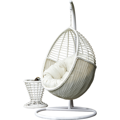 Hanging Basket Rattan Chair Swing Outdoor Balcony Indoor Net Red Bird's Nest Chair Household Rocking Chair Bedroom Ivory [including Luxury Cushion] + Tea Table