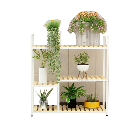 Florist Flower Rack Solid Wood Iron Art Living Room Display Rack Lvluo Multi-layer Floor Type Indoor Multi Meat Rack Multi-functional Four Layers (white Frame + Carbonized Color) 120 Length, 30 Width And 170 Height