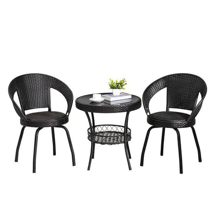 Coffee 1 Table 2 Chairs Rattan Chair Three Piece Set Rotatable Balcony Table Chair Swivel Chair Combination Small Tea Table Outdoor Courtyard Armchair Single Family Plastic Chair Round Table Chair Set Leisure Tea Table Chair