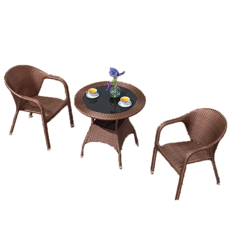 Brown 2 + 1 [Round Table Diameter 60cm] Rattan Woven Balcony Tables And Chairs Combined Rattan Chairs Three Piece Set Balcony Coffee Tables And Chairs Nordic Leisure Bamboo And Rattan Chairs