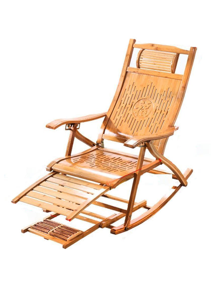 Rocking Chair Adult Rocking Reclining Household Balcony Leisure Bamboo Adult Nap Lazy Simple Elderly Carefree Chair [short] Narrow Belt Rocking Chair