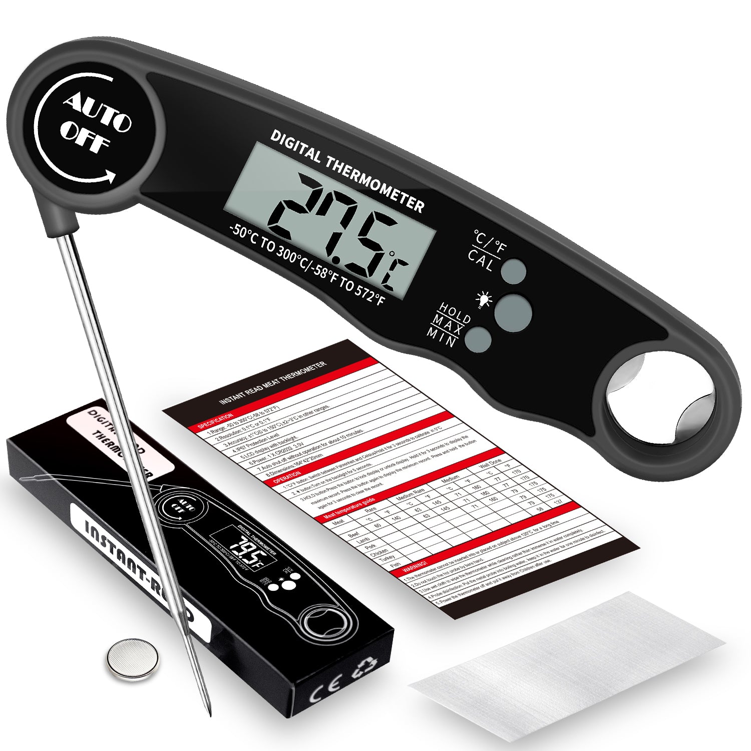 Waterproof Meat Thermometer With Backlight - Fast Reading, Calibration, For Grilling & Kitchen