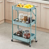 3 Tier Blue Utility Rolling Cart Foldable Metal Cart with Caster Wheels Rolling Multifunction Storage Cart with Locking Wheels for Bathroom Kitchen