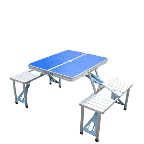 Portable Outdoor Aluminum Alloy Folding Table And Chair Set Camping Table Conjoined Combination Table And Chair Stall Publicity Table Blue