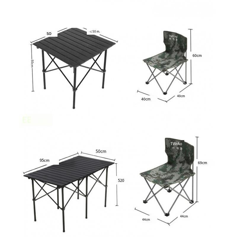 Army Green Outdoor Folding Tables And Chairs Portable Self Driving Travel Camping Barbecue Convenient Set Car Aluminum Alloy Tables And Chairs