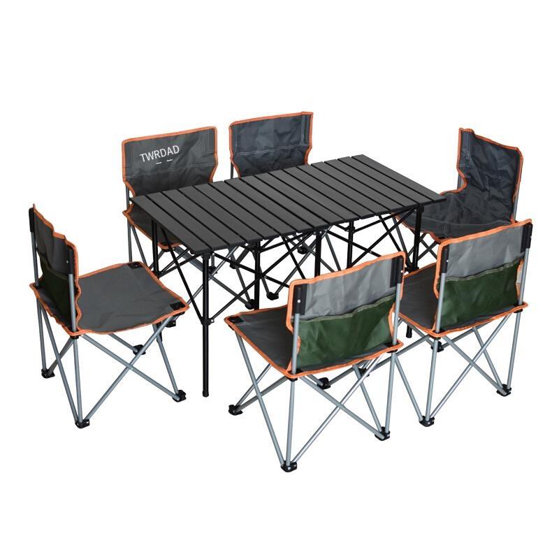 Army Green Outdoor Folding Tables And Chairs Portable Self Driving Travel Camping Barbecue Convenient Set Car Aluminum Alloy Tables And Chairs