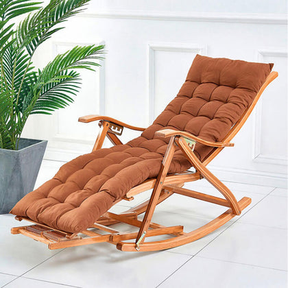 Bamboo Rocking Chair with Comfortable Cushions Folding Sun Lounger Outdoor Relaxer Zero Gravity Recliner Chair Adult Lazy Casual Wood Chair For Home