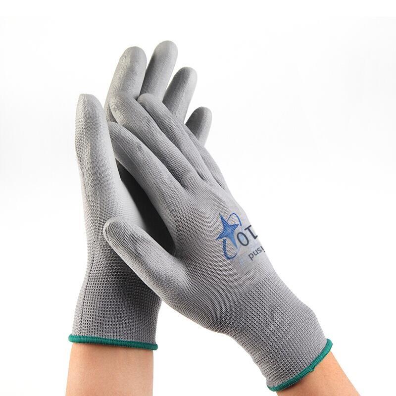 Labor Protection Gloves Nylon Pu Protective Gloves Anti Slip Wear Resistant Protective Gloves Work Labor Protection Gloves Pu518 Gray 12 Pairs L Size
