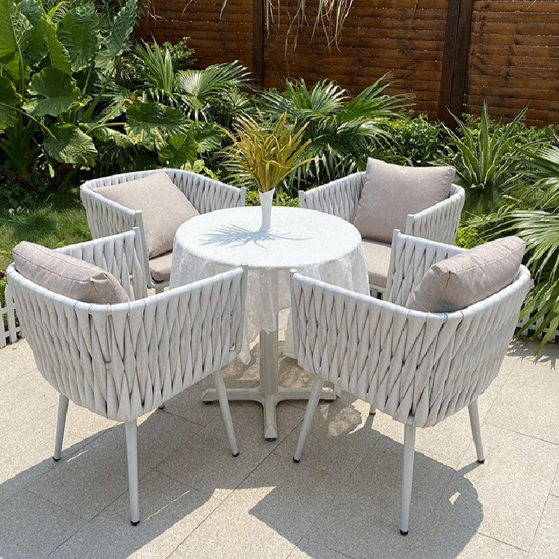 Nordic Outdoor Table And Chair Combination Waterproof Sunscreen Balcony Courtyard Chair 4 Chair + 90cm Striped Rock Board Round Table