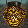 2 Pack LED Solar Wrought Iron Hollow Lantern Outdoor Garden Yard Decoration Portable Hanging Lamp Anti-rust Coating