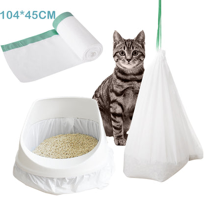Cat Litter Box Liners Jumbo Disposable Bags with Drawstring for Cat Kitty Extra-Thick Scratch Resistant Pet Waste Litter Box Bag 10 Rolls Per Pack, L - 104x45CM